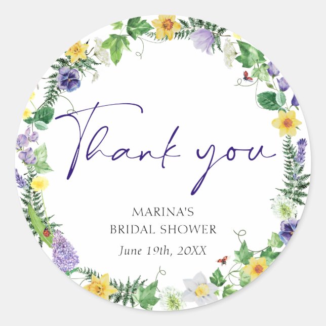 Pegatina Redonda Flor silvestre elegante (Anverso)