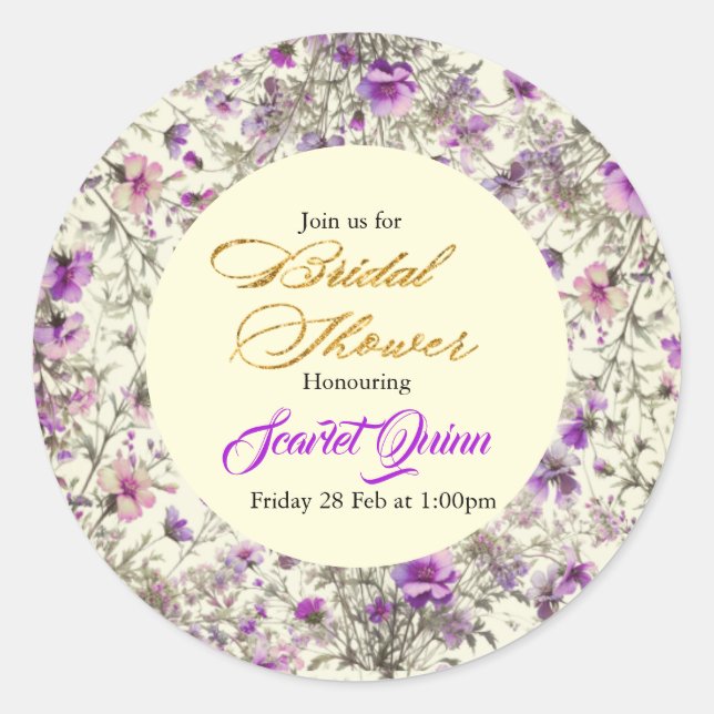 Pegatina Redonda Flor silvestre elegante de estilo beige rosado-vio (Anverso)