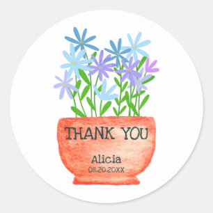 Pegatina Redonda Flor silvestre en la olla cumpleaños botánico grac