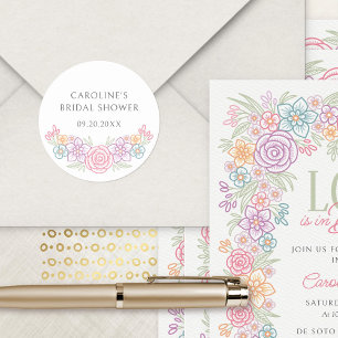 Pegatina Redonda Flor silvestre Floral Bridal Shower