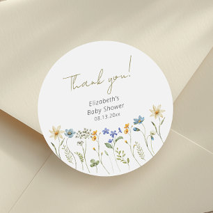 Pegatina Redonda Flor silvestre Floral Neutral Baby Shower