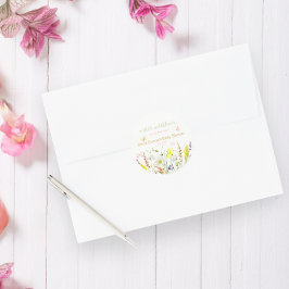 Pegatina Redonda Flor silvestre mariposa acuática Baby Shower