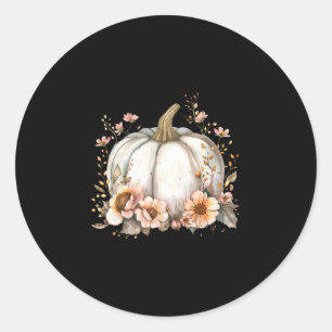Pegatina Redonda Flor silvestre Temporada de calabaza Otoño Hojas d