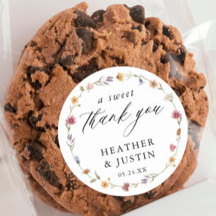 Pegatina Redonda Flor silvestre Un dulce Gracias Favor De Boda