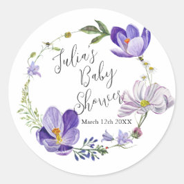 Pegatina Redonda Flor silvestre Violet Baby Shower