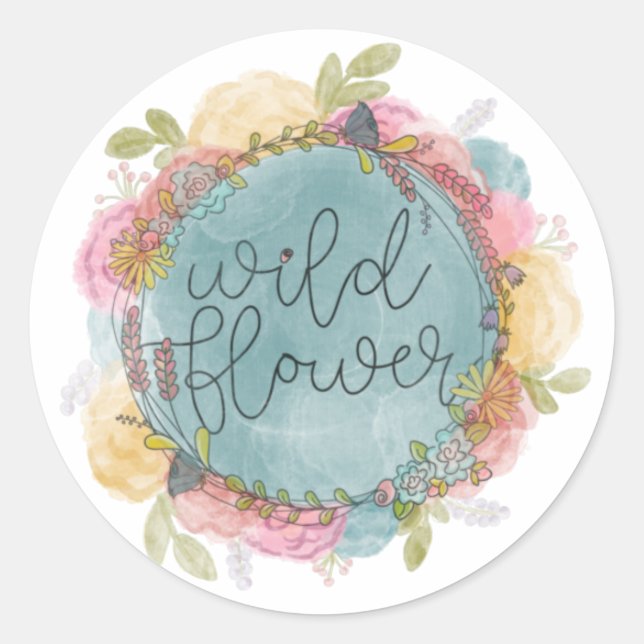Pegatina Redonda Flor silvestre Wreath Floral (Anverso)