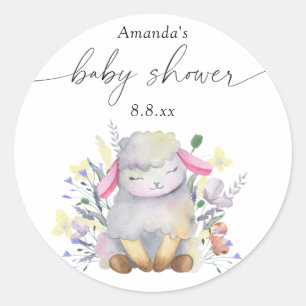 Pegatina Redonda Flor silvestre y cordero - Baby shower