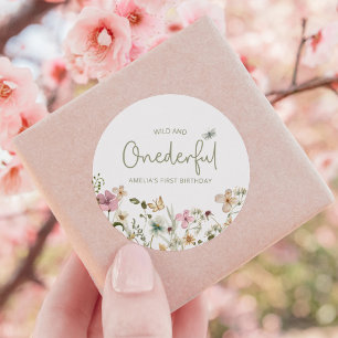 Pegatina Redonda Flor silvestre y maravillosa Fiesta de cumpleaños