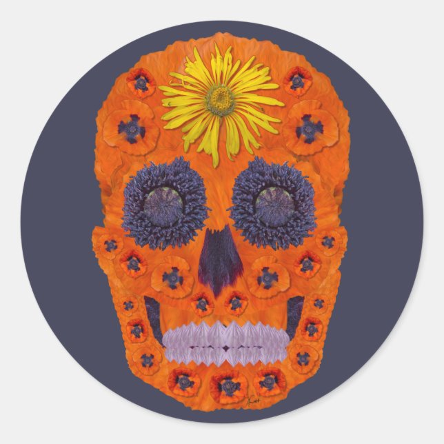 Pegatina Redonda Flor Skull 1 (Anverso)
