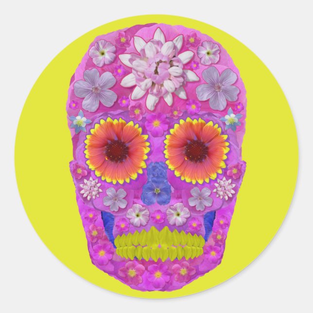 Pegatina Redonda Flor Skull 2 (Anverso)