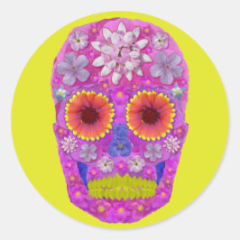 Pegatina Redonda Flor Skull 2