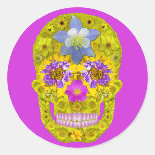 Pegatina Redonda Flor Skull 3