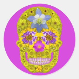 Pegatina Redonda Flor Skull 3