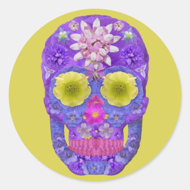 Pegatina Redonda Flor Skull 5 (Anverso)