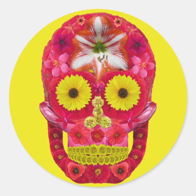 Pegatina Redonda Flor Skull 6 (Anverso)