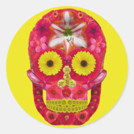 Pegatina Redonda Flor Skull 6