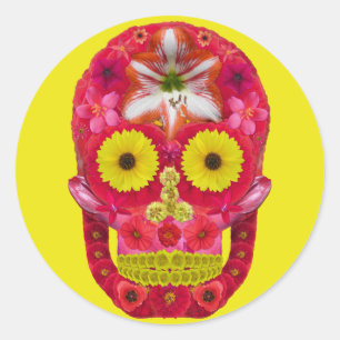 Pegatina Redonda Flor Skull 6