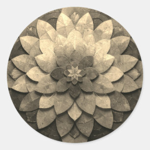 Pegatina Redonda Flor texturizada de arte antiguo de Mandala dorada