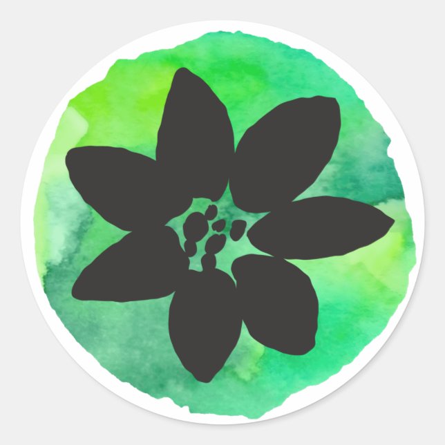 Pegatina Redonda Flor tropical verde (Anverso)