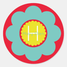 Flor Verde azulada y amarilla clara en monograma r