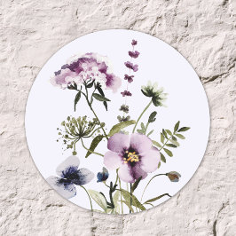Pegatina Redonda Flor violeta Bouquet acuarela Flora