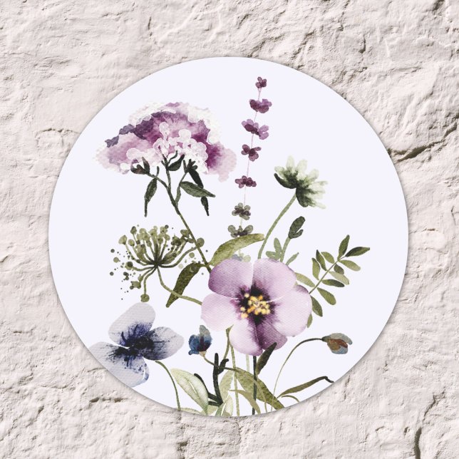 Pegatina Redonda Flor violeta Bouquet acuarela Flora (Close up)