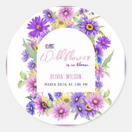 Pegatina Redonda Flor violeta rosa brillante en camino #3