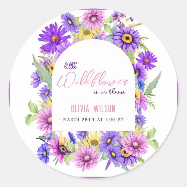 Pegatina Redonda Flor violeta rosa brillante en camino #3 (Anverso)