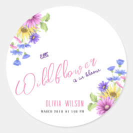 Pegatina Redonda Flor violeta rosa brillante en camino #5