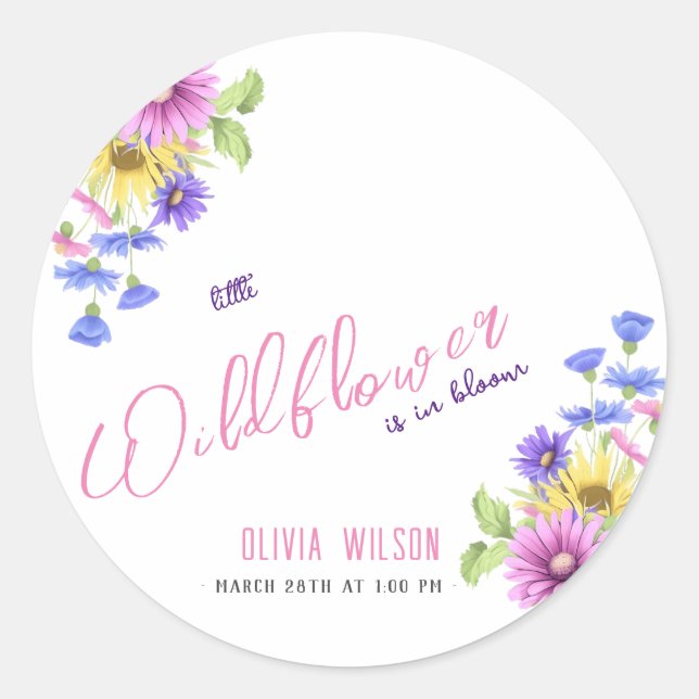 Pegatina Redonda Flor violeta rosa brillante en camino #5 (Anverso)