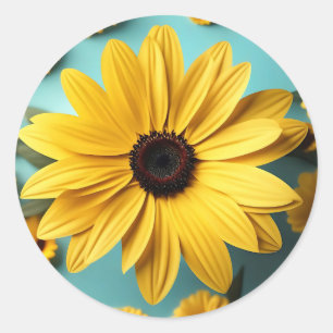 Pegatina Redonda Flora feliz amarilla