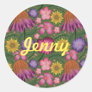 Pegatina Redonda Flora verde silvestre personalizada