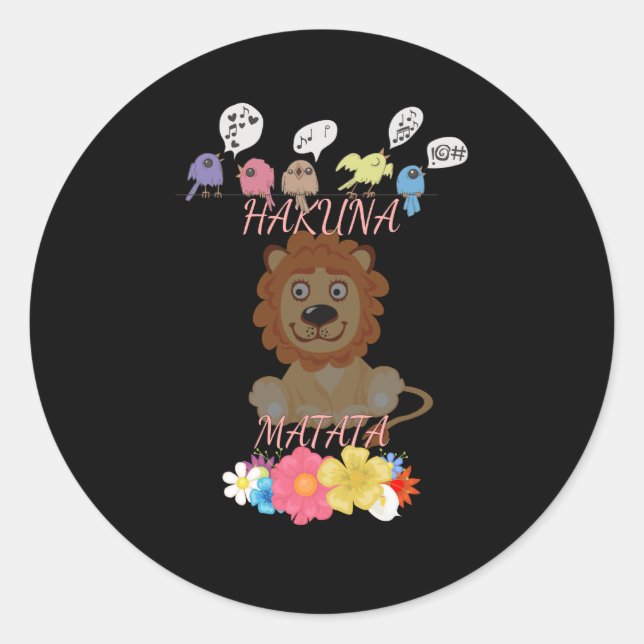 Pegatina Redonda "Flora y Fauna Hakuna Matata", bebé león (Anverso)