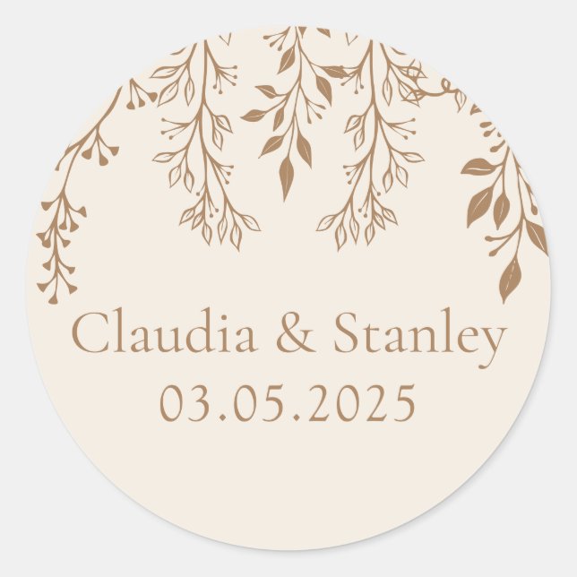 Pegatina Redonda Floración colgante Foliage cálido Romántico Boho E (Anverso)