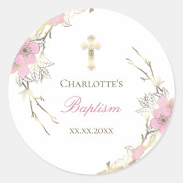 Pegatina Redonda floración de cerezo chica católico Bautismo