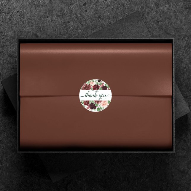 Pegatina Redonda Floraciones rusas | Terracotta y Marsala Gracias (Subido por el creador)