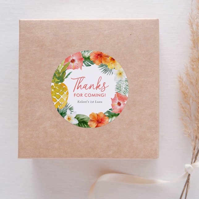 Pegatina Redonda Floral 1er cumpleaños de Luau (Subido por el creador)