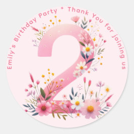 Pegatina Redonda Floral 2º cumpleaños Gracias Por Favorecer A Dos P