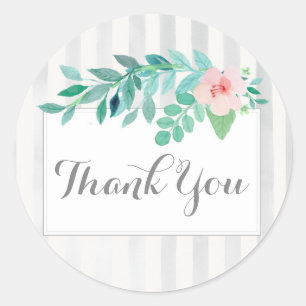 Pegatina Redonda Floral acuarela a rayas modernas gracias