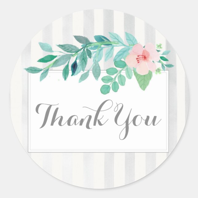 Pegatina Redonda Floral acuarela a rayas modernas gracias (Anverso)