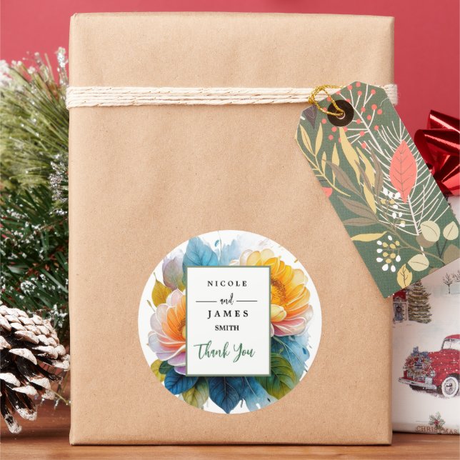 Pegatina Redonda Floral acuarela de moda (Vacaciones)