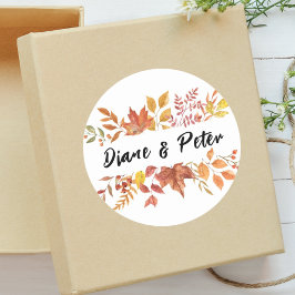 Pegatina Redonda Floral Acuarela Moderna para Boda Personalizada