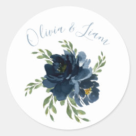 Pegatina Redonda Floral acuarela moderna Script Elegante Boda