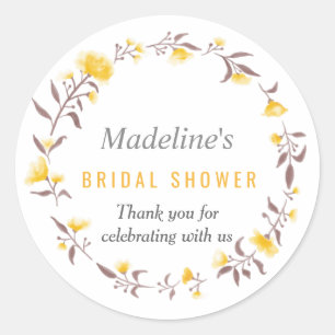 Pegatina Redonda Floral acuarela Wreath Bridal Shower Favor