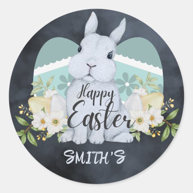 Pegatina Redonda Floral acuática elegante - Pascua feliz (Anverso)