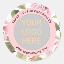Pegatina Redonda Floral acuática moderna rosa tu logotipo