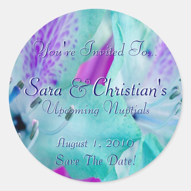 Pegatina Redonda Floral azul (Anverso)