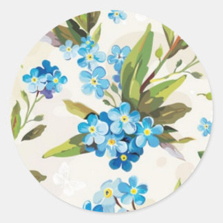 Pegatina Redonda Floral azul