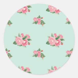 Pegatina Redonda Floral azul de huevo de pato