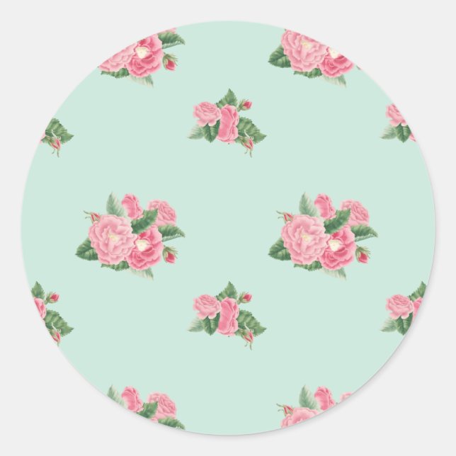 Pegatina Redonda Floral azul de huevo de pato (Anverso)